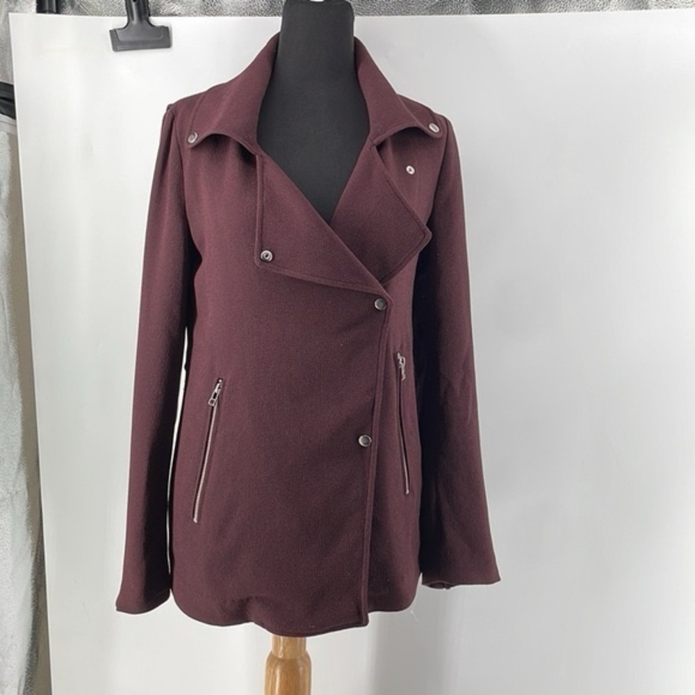 Aritzia Wilfred Mayet Jacket eggplant elongated moto coat crepe material sz xxs - Picture 7 of 9